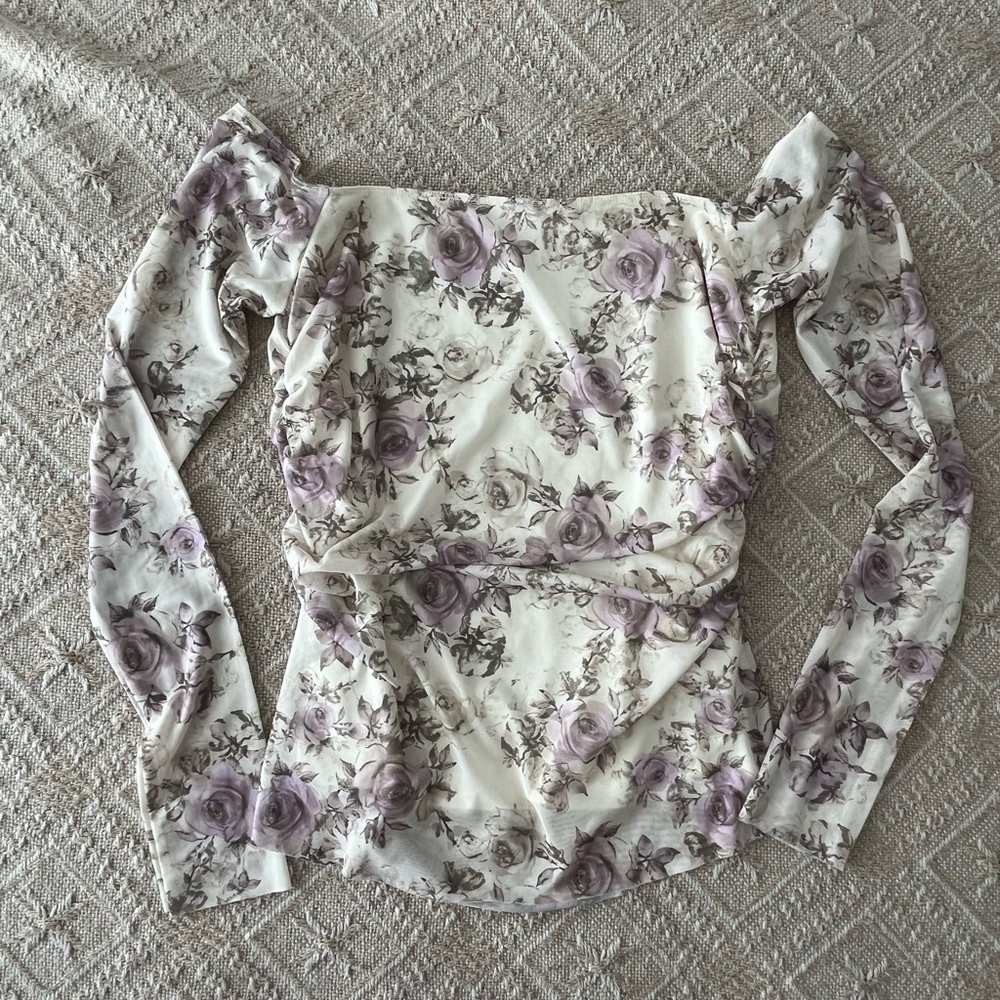 Ardene Lavender Floral off the shoulder Long-Sleeve Blouse Stretch XL - Picture 2 of 7